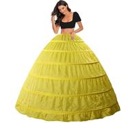Women's Petticoat Floor Length Underskirt 6 Hoops Crinoline Wedding Petticoats Hoop Skirt Bridal Full A-line Slips 50s Swing Vintage Skirts Dress Shapewear Retro tutu Underdress Plus Size(Yellow,10)