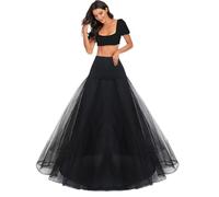 Women's Petticoat Underskirt Crinoline A-Line 1 Hoop 2 Layers net lace Underskirt Wedding Crinoline Skirt Slips Shaping Floor Length Petticoat for Wedding Bridal Dress Prom Dress Ball Gown(Black,16)
