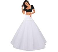 Women's Petticoat Underskirt Crinoline A-Line 1 Hoop 2 Layers net lace Underskirt Wedding Crinoline Skirt Slips Shaping Floor Length Petticoat for Wedding Bridal Dress Prom Dress Ball Gown(White,16)
