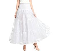 Women's petticoats for under dress Long, A-line Ankle Length Tulle Ruffled Slips Crinoline Underskirt for Dresses, White and Black Puffy Under Skirt for Wedding Prom Evening Gowns Plus Size S-XL