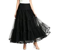 Women's petticoats for under dress Long, A-line Ankle Length Tulle Ruffled Slips Crinoline Underskirt for Dresses, White and Black Puffy Under Skirt for Wedding Prom Evening Gowns Plus Size S-XL