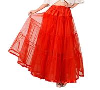 Women's Petticoats Long Petticoat Wedding Evening Gowns Ankle Length Underskirt Crinoline 50s Swing Vintage Skirt Half slips Retro tutu Long Petticoat for Prom Evening Wedding Dress(Red,22)