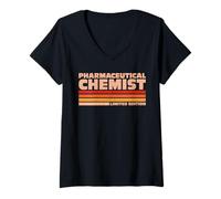 Women's Pharmaceutical Chemist Retro Sunrise V-Neck T-Shirt