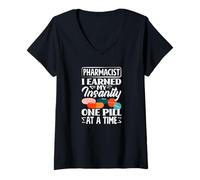 Womens Pharmacist I Earned My Insanity One Pill at A Time V-Neck T-Shirt