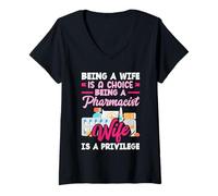 Womens Pharmacist Wife is A Privilege Appreciation Pharmacy Tech V-Neck T-Shirt