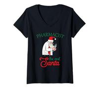 Women's Pharmacist Xmas The Real Santa Pharmacy Christmas V-Neck T-Shirt