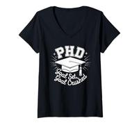 Womens PhD Goal Set Goal Crushed Doctorate Funny PhD Graduation V-Neck T-Shirt