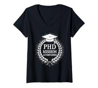 Womens PhD Mission Accomplished Doctorate PhD Graduation Graduate V-Neck T-Shirt