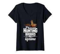 Womens Pheasant Hunter Bird Hunting Buddies Pheasant Hunting V-Neck T-Shirt