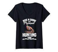 Womens Pheasant Hunting Bird Hunter Rise Shine Pheasant Hunting V-Neck T-Shirt
