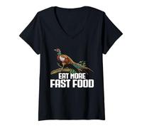 Womens Pheasanthunting Bird Hunter Fast Food Pheasant Hunting V-Neck T-Shirt
