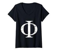 Womens Phi Symbol Tshirts | Vintage Greek Alphabet Letters Gift V-Neck T-Shirt