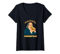 Women's Philadelphia Cheesesteak Benjamin Franklin Philly Foods V-Neck T-Shirt