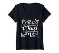 Womens Philippians 413 I Can Do All Things Through Christ Christian V-Neck T-Shirt