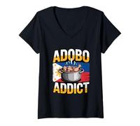 Womens Philippine Flag Chicken Adobo Addict Pinoy Food Philippines V-Neck T-Shirt