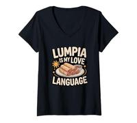 Womens Philippine Lumpia is My Love Language Pinoy Food Spring Roll V-Neck T-Shirt