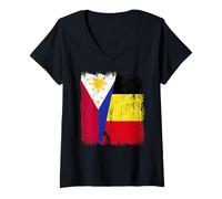 Womens Philippines Belgium Half Flag Philippine Belgian Jersey V-Neck T-Shirt