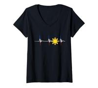 Womens Philippines Heartbeat Pulse EKG Filipino Sun Pilipinas V-Neck T-Shirt