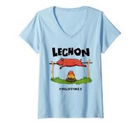 Womens Philippines Lechon Pig Roast Suckling Hog Cebu BBQ Food Gift V-Neck T-Shirt