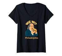 Women's Philly Cheesesteak Wiz Wit Benjamin Franklin Philadelphia V-Neck T-Shirt