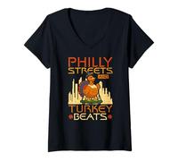 Womens Philly Streets and Turkey Beats Thanksgiving V-Neck T-Shirt
