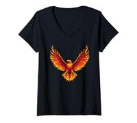 Women's Phoenix and Fire Bird with Flaming Wings V-Neck T-Shirt