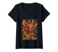 Women's Phoenix Flames Rising from The Ashes I Rise Rebirth V-Neck T-Shirt