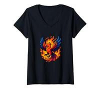 Womens Phoenix Rebirth Fire Bird Graphic Mythical Flame Design V-Neck T-Shirt