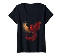 Womens Phoenix Reborn Phoenix Rising Rejuvenation Fire Phoenix Bird V-Neck T-Shirt