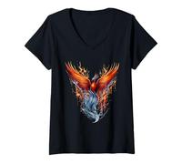 Womens Phoenix Rising Artwork Fire Phoenix Bird Firebird Phoenix V-Neck T-Shirt