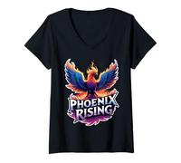 Womens Phoenix Rising From Ashes Fire Bird Motivational Inspiration V-Neck T-Shirt