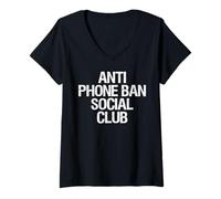 Womens Phone Ban Social Club Parody V-Neck T-Shirt