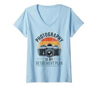 Women's Photography is My Retirement Plan Vintage Camera V-Neck T-Shirt