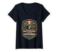 Women's Photography Keeps Me Grounded Creative Focus Mindset Design V-Neck T-Shirt