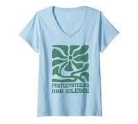 Women's Photosynthesis and Silence Boho Floral Gardening Distressed V-Neck T-Shirt