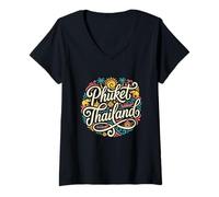 Women's Phuket Thailand Thai Elephants Asia Vacation V-Neck T-Shirt