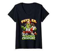 Women's PHYS Ed Teacher Creature Funny Monster Physical Education V-Neck T-Shirt