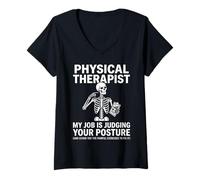 Women's Physical Therapist My Job is Judging Your Posture Skeleton V-Neck T-Shirt