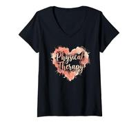 Women's Physical Therapy Script Heart PT Therapist Design V-Neck T-Shirt