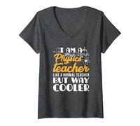 Women's Physics Teacher Professor School - Cool Physics Teacher V-Neck T-Shirt, Dark Heather Grey, Large