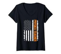 Women's Physics Teacher USA Flag V-Neck T-Shirt