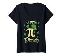 Women's Pi Day 3.14 Saint Patricks Day & Pi Day Math Teacher Funny V-Neck T-Shirt
