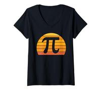 Women's Pi Day Design - Retro National Pi Day Sunset V-Neck T-Shirt