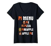 Women's Pi Menu Pie Pizza Pineapple Apple Pie Pi Funny Pi Day V-Neck T-Shirt