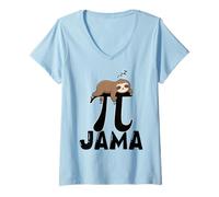Women's Pi Symbol Sloth Sleeping On Number Symbol 3.14 Pi Day V-Neck T-Shirt