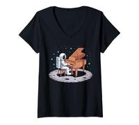 Womens Piano Astronaut Space Music Lover Pianist Teacher Musician V-Neck T-Shirt