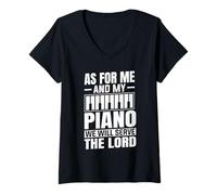 Womens Piano Christian Music Lover Pianist Worship Teacher Musician V-Neck T-Shirt
