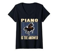 Womens Piano Solves Every Problem in Life Including Hard Questions V-Neck T-Shirt