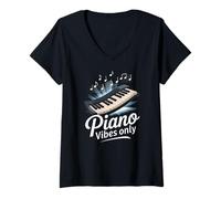 Women's Piano Vibes Only Piano Musician Keyboard V-Neck T-Shirt