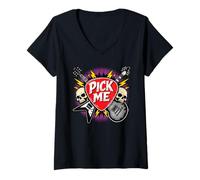 Women's Pick ME - Retro Vintage Rock & roll tee Guitar Lover Player V-Neck T-Shirt